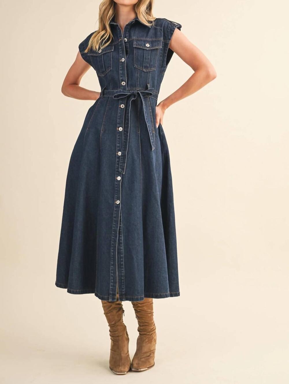 Kelsis Denim Midi Dress In Blue